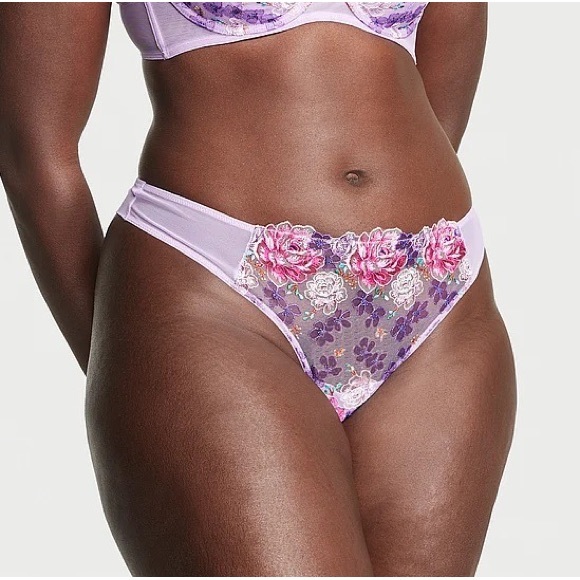 Victoria's Secret Dream Angels Floral Embroidery Thong Panty Electric Blooms XS - Picture 4 of 7